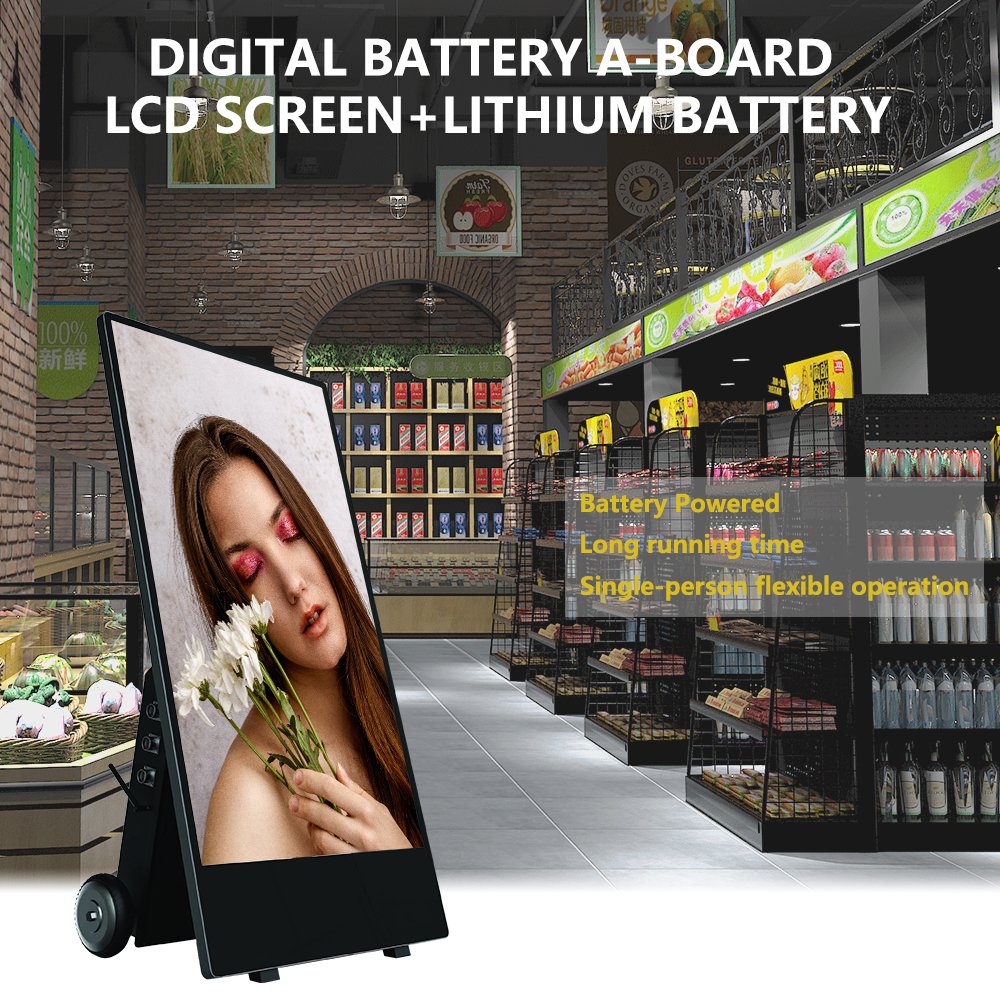 LOW MOQ IP65 Outdoor Waterproof 43 inch Advertising Recharge Portable digital Signage Mobile Outdoor Digital A-Boards
