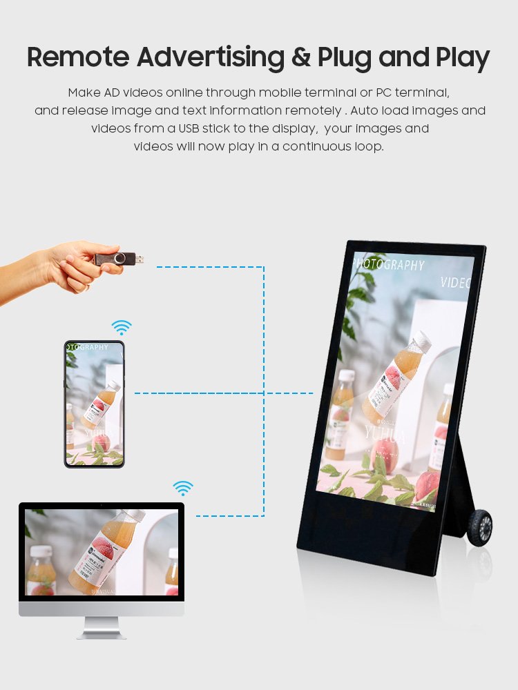LOW MOQ IP65 Outdoor Waterproof 43 inch Advertising Recharge Portable digital Signage Mobile Outdoor Digital A-Boards
