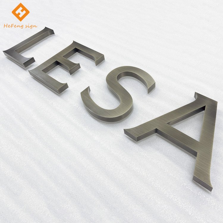 Factory Custom Vintage Brass Color Acrylic Stainless Steel Led Lighted Backlit 3D Sign Letters
