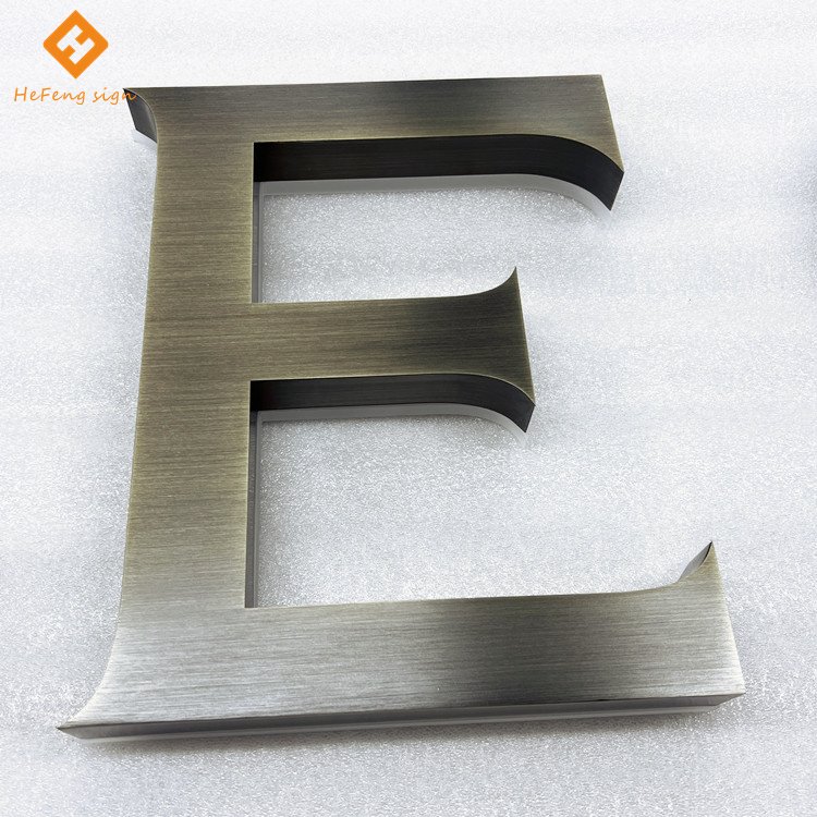 Factory Custom Vintage Brass Color Acrylic Stainless Steel Led Lighted Backlit 3D Sign Letters