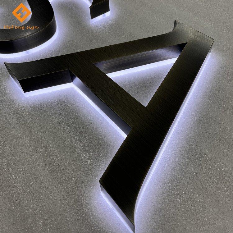 Factory Custom Vintage Brass Color Acrylic Stainless Steel Led Lighted Backlit 3D Sign Letters