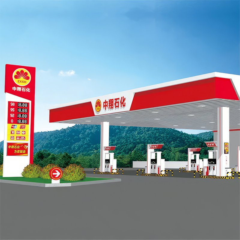 Gas Station Steel Membrane Grid Structure Customize Outdoor Led Pylon Sign Cornice Decoration Of Petrol Wayfinding Station