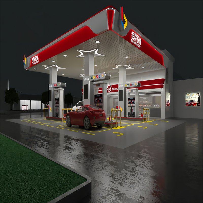 Gas Station Steel Membrane Grid Structure Customize Outdoor Led Pylon Sign Cornice Decoration Of Petrol Wayfinding Station