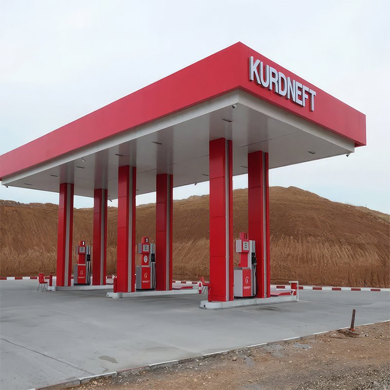 Gas Station Steel Membrane Grid Structure Customize Outdoor Led Pylon Sign Cornice Decoration Of Petrol Wayfinding Station