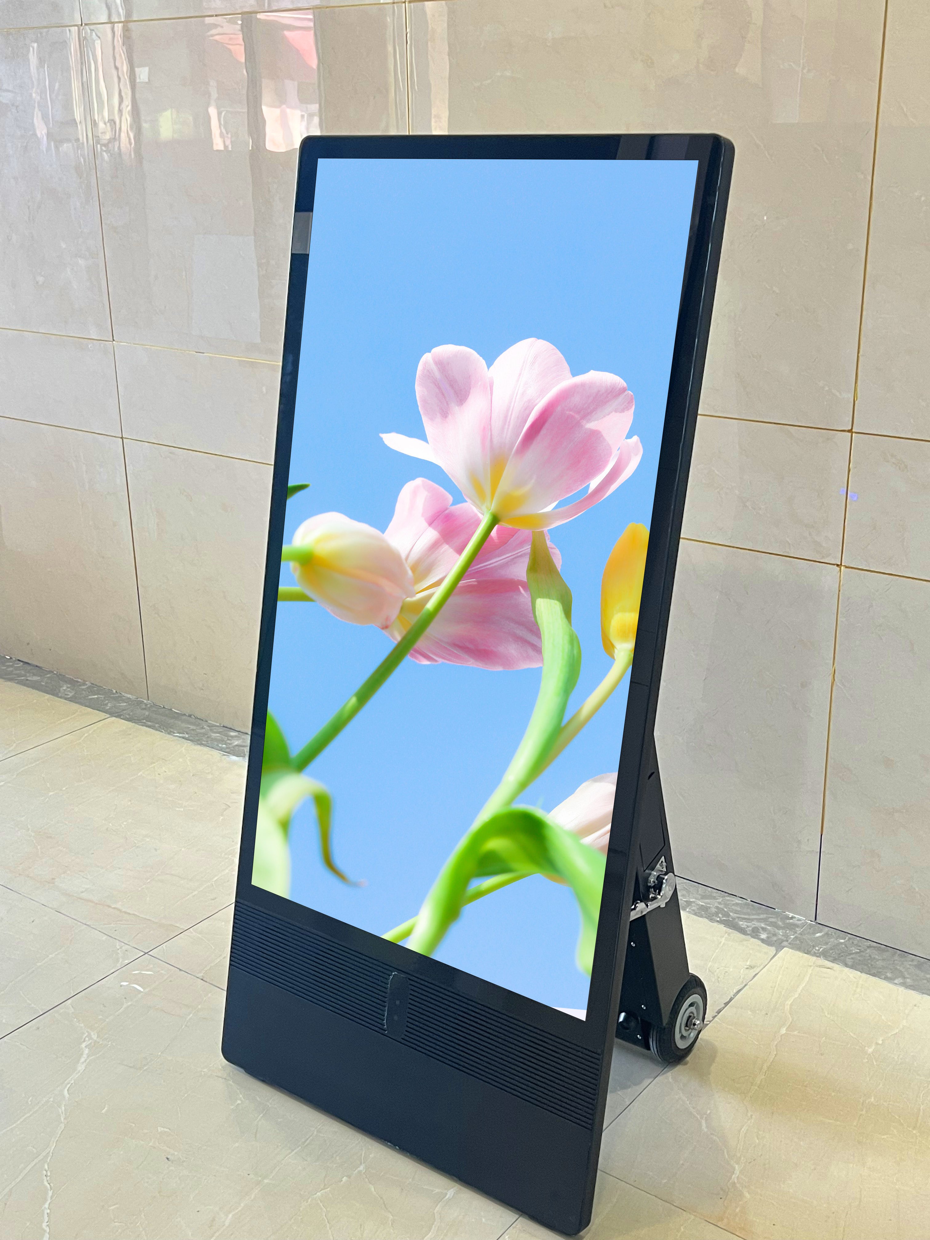 Movable digital poster outdoor touch lcd portable with wheels display advertising charging digital signage battery powered