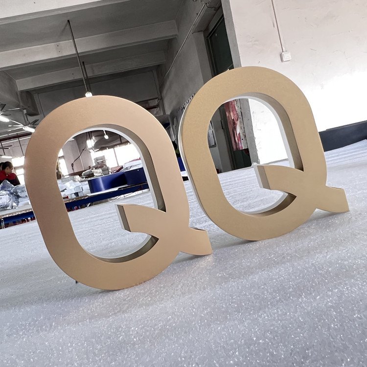 Outdoor Stainless Steel Store Name Sign Board 3d Lighted Matt Gold Led Backlit Letter