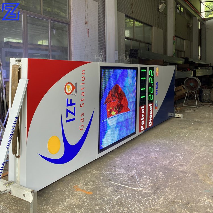 Gas station side filling petrol advertising prime pylon sign with digit fuel price board