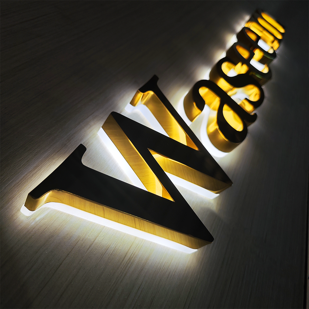 Channel Letter Signs Stainless Steel 3d Led Letter Sign 3d Logo Letters Board Metal Backlit Sign Led With Gold Color