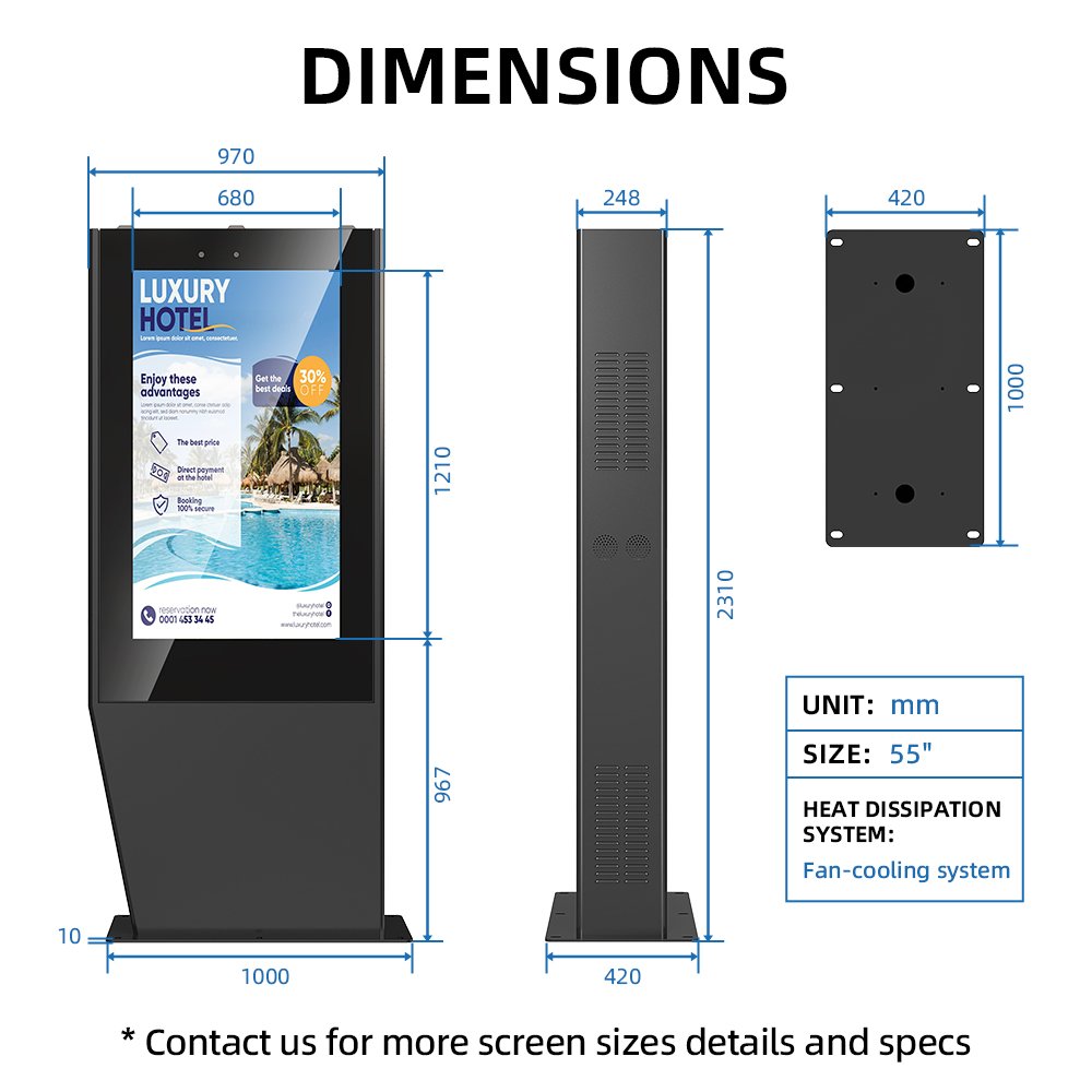 MWE Customized 3500Nits High Brightness Sunlight Readable Outdoor Digital Signage Advertising Totem Display Touch Screen