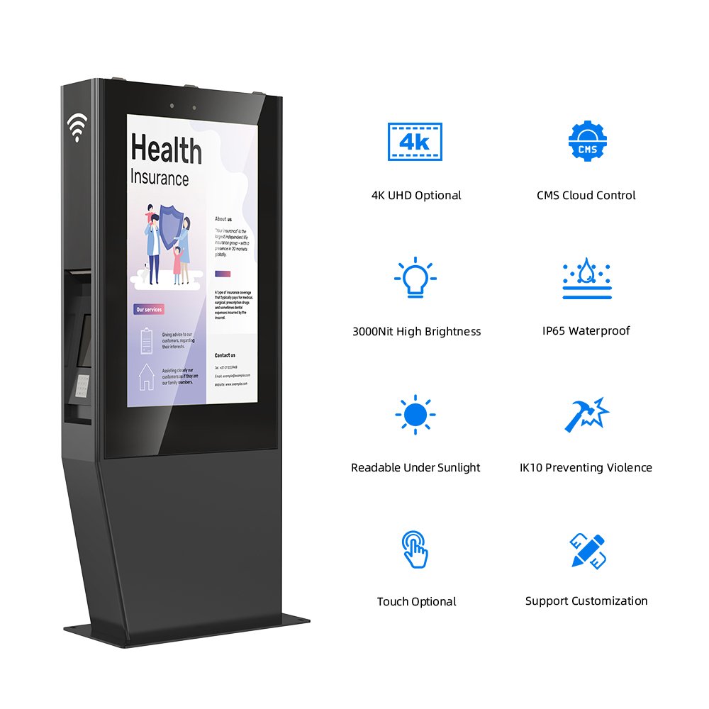 MWE Customized 3500Nits High Brightness Sunlight Readable Outdoor Digital Signage Advertising Totem Display Touch Screen