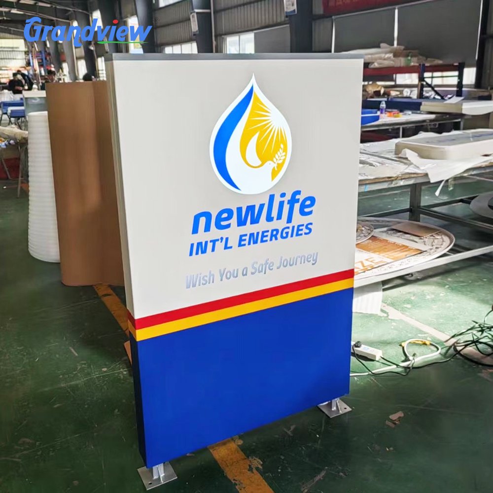 Gas station advertising displays sign board illuminated exterior pylon sign