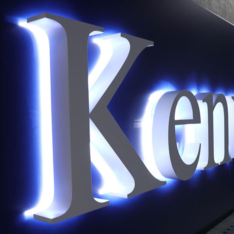 White Metal Backlit Logo 3D Halo Lit Signage Stainless Steel Lettering Custom Led Outdoor Advertising Signs Led Backlit Letters