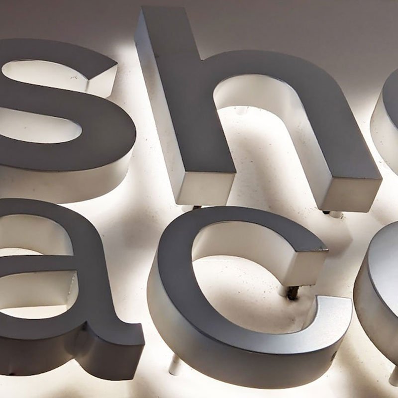 White Metal Backlit Logo 3D Halo Lit Signage Stainless Steel Lettering Custom Led Outdoor Advertising Signs Led Backlit Letters
