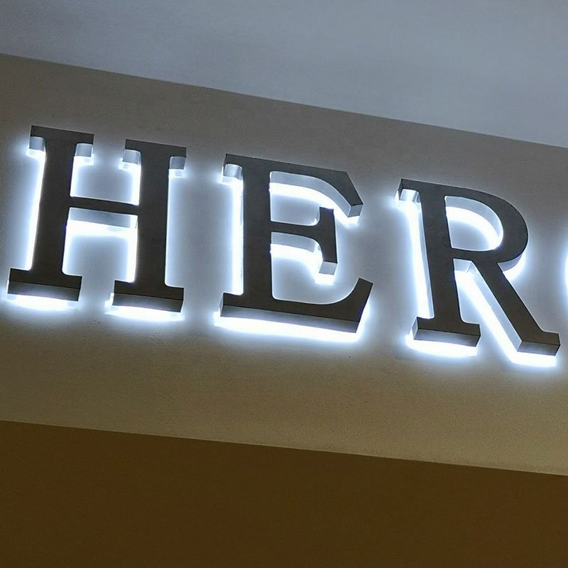 White Metal Backlit Logo 3D Halo Lit Signage Stainless Steel Lettering Custom Led Outdoor Advertising Signs Led Backlit Letters