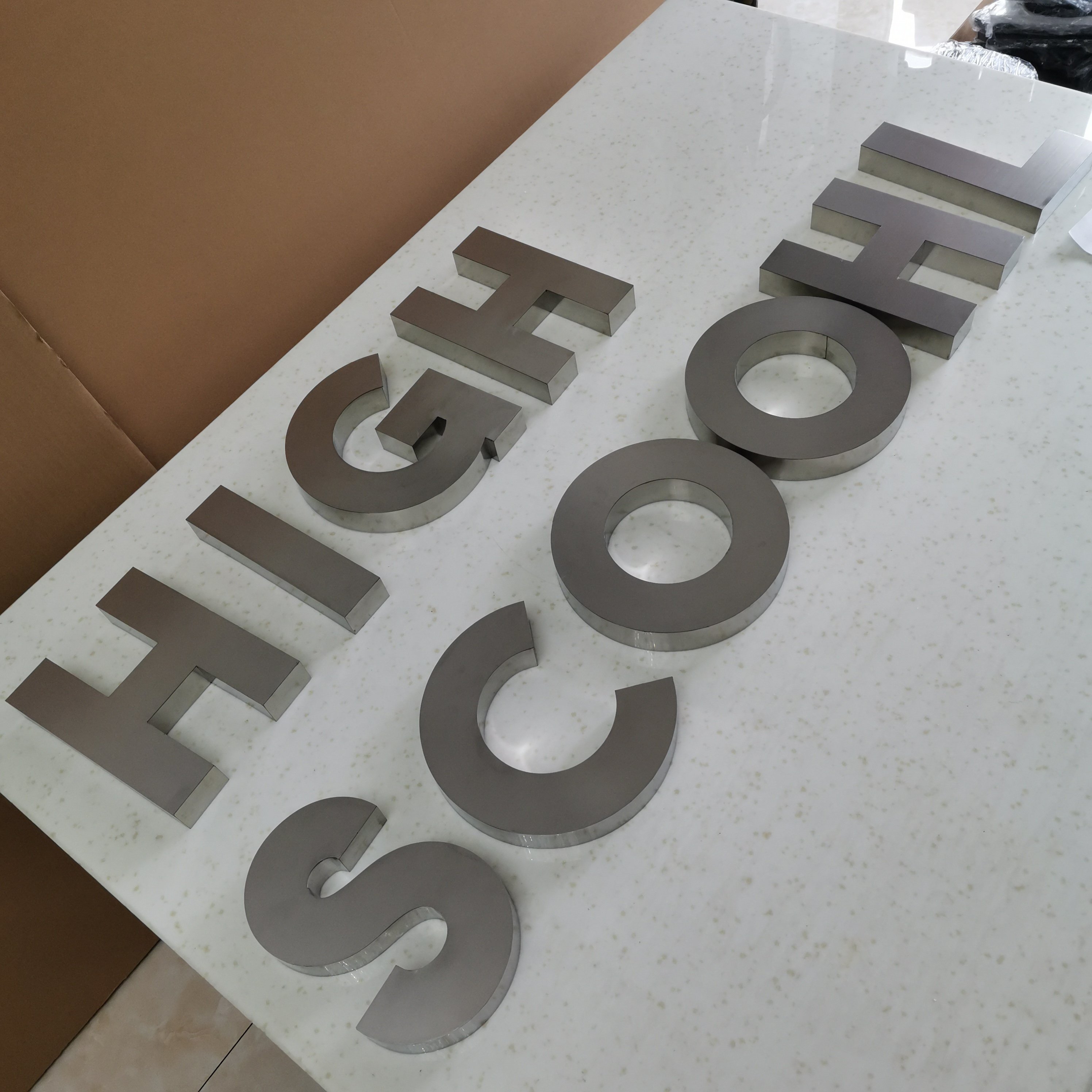 Custom Brushed Stainless Steel Alphabet Letters Silver Metal Sign Board Advertising Wall Metal 3D Signage For School