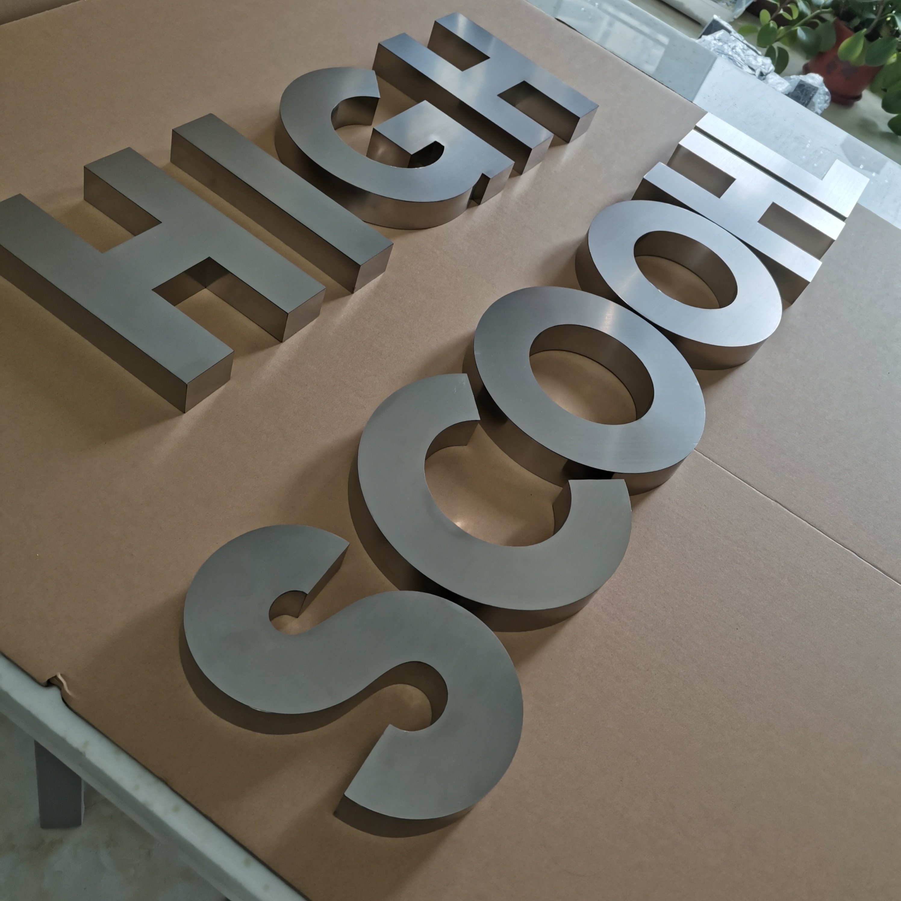 Custom Brushed Stainless Steel Alphabet Letters Silver Metal Sign Board Advertising Wall Metal 3D Signage For School