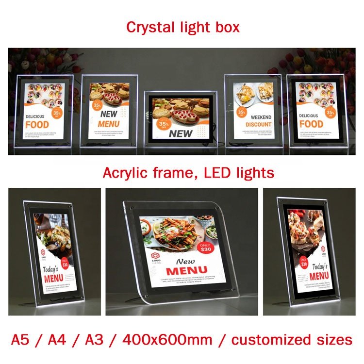 New design table stand LED acrylic light box menu board food display sign