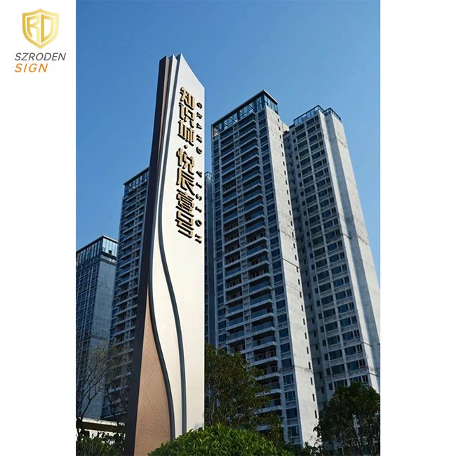 Outdoor Standing Advertising Totem Led Signage Stainless Steel Back Lit Hotel Pylon Sign