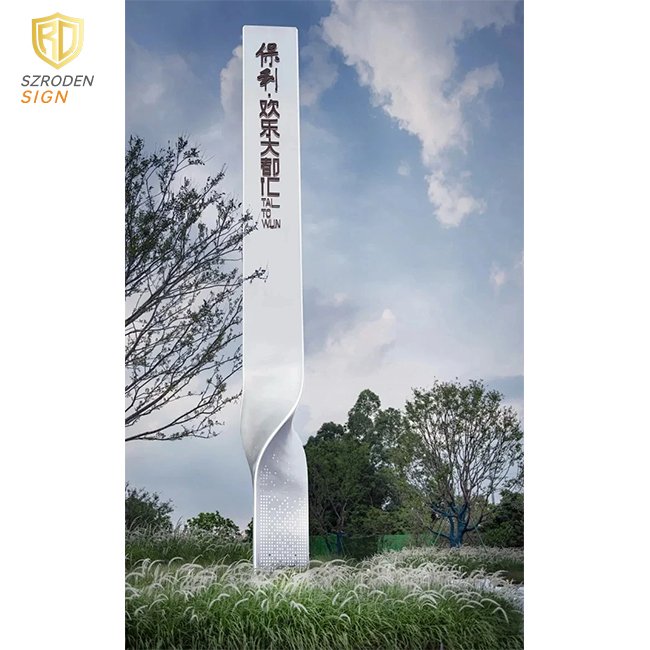 Outdoor Standing Advertising Totem Led Signage Stainless Steel Back Lit Hotel Pylon Sign