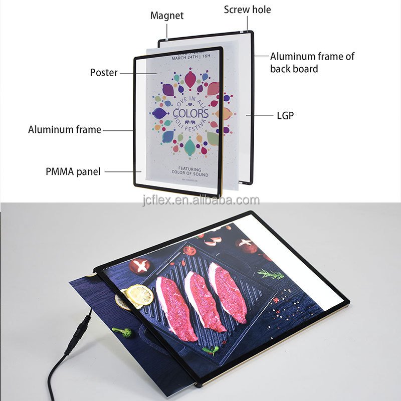 Ultra Slim LED Acrylic Panel Indoor/Outdoor Advertising Light Box Aluminum Profile Frame Rectangle Shape Restaurant Application