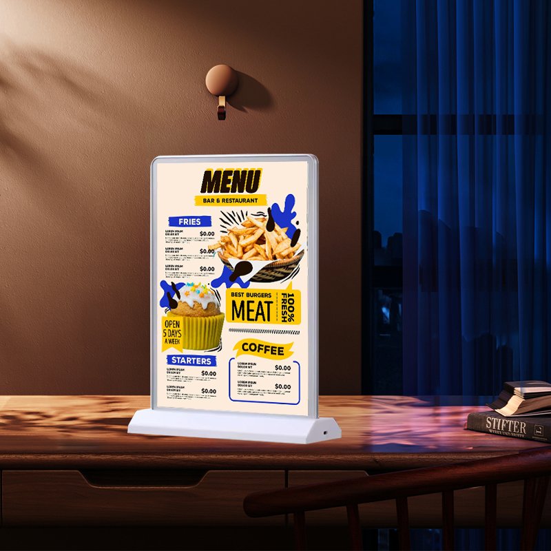 A4/A5 Rechargeable desktop LED advertising light box menu board with battery powered double-sided display poster stand