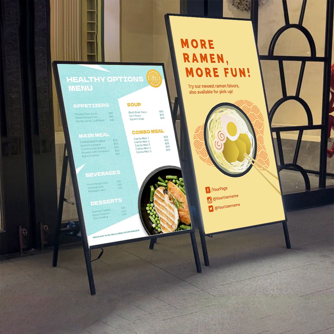 Signboard design for restaurants Advertising Boards Manufacturers' Frame Sign for Pavement & Sidewalk Poster Stands Display Rack