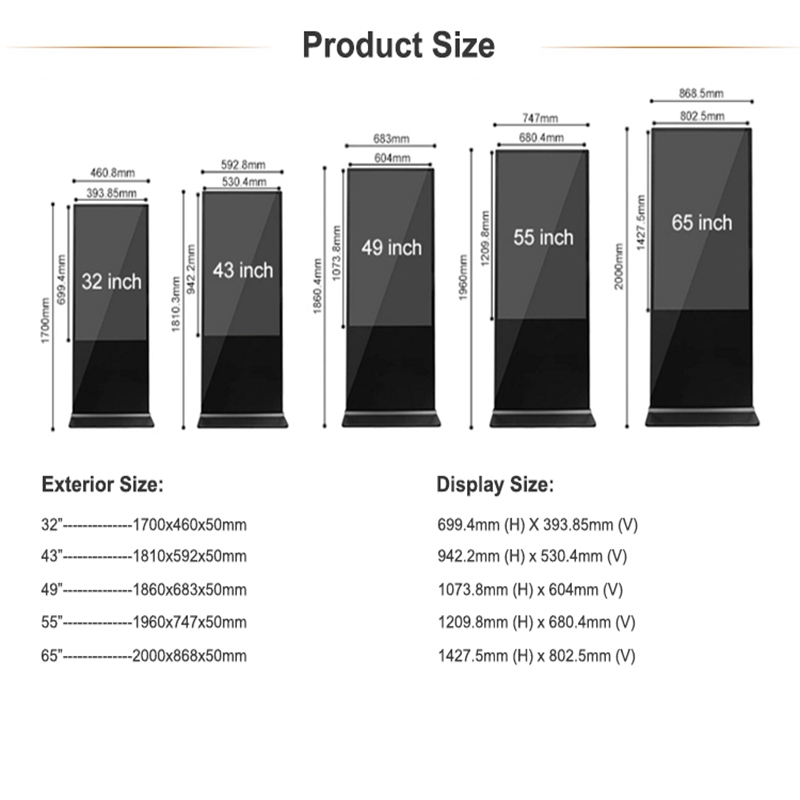 43 49 55 65inch Vertical Touch Screen Advertising Monitor Floor Standing LCD Advertising Digital Signage Screen Display for Mall