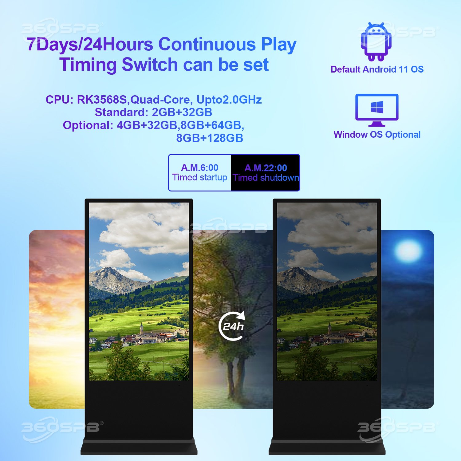 360SPB IFS55A 55-inch Touchscreen Indoor Floor Standing advertising digital signage and displays Android 11 OS