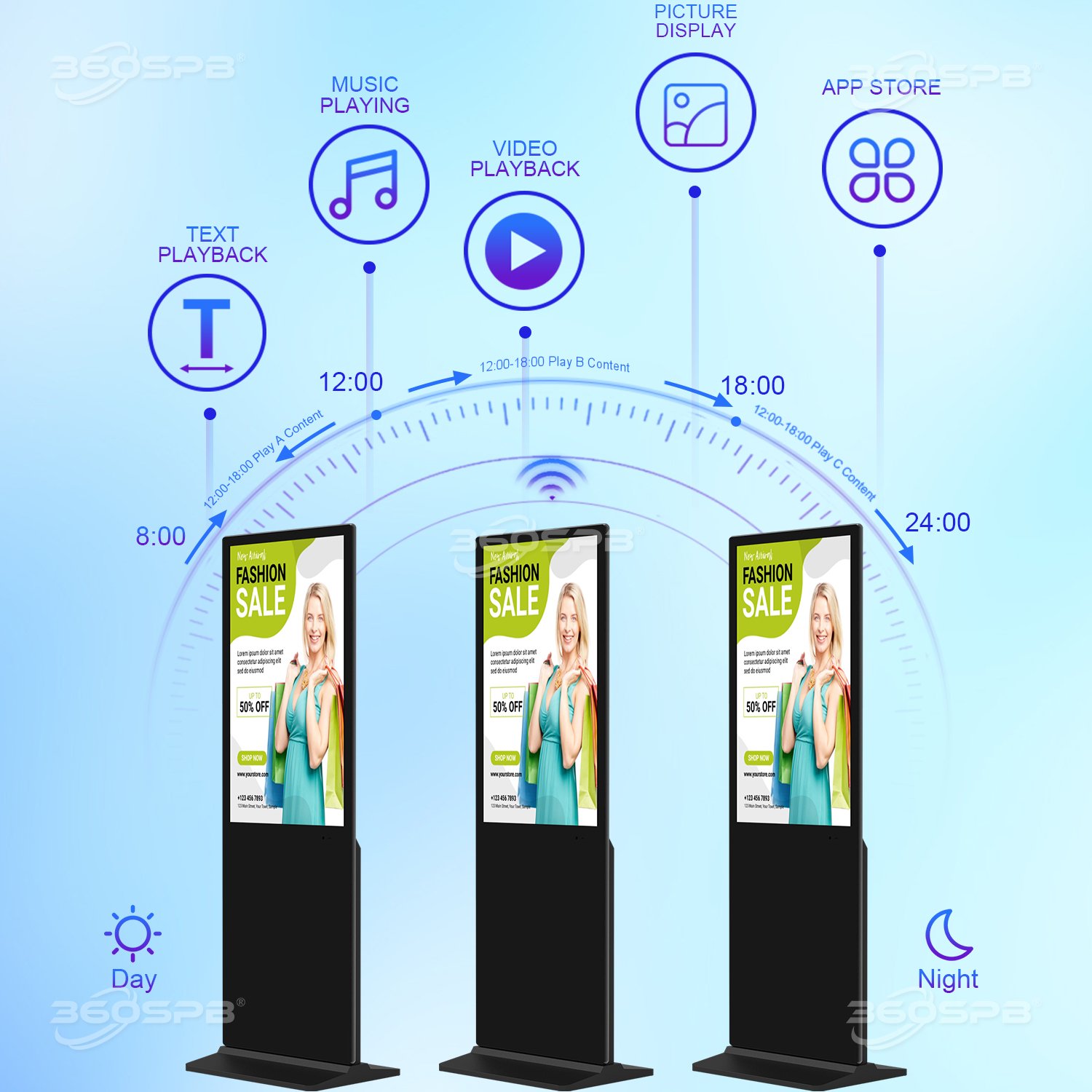 360SPB IFS55A 55-inch Touchscreen Indoor Floor Standing advertising digital signage and displays Android 11 OS