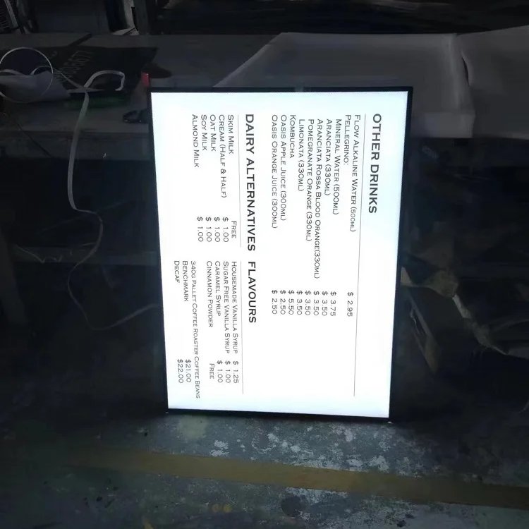 Customized A1 A2 A3 A4 Restaurant Menu Sign Board Led Advertisement Light Box Poster Frame Display Poster