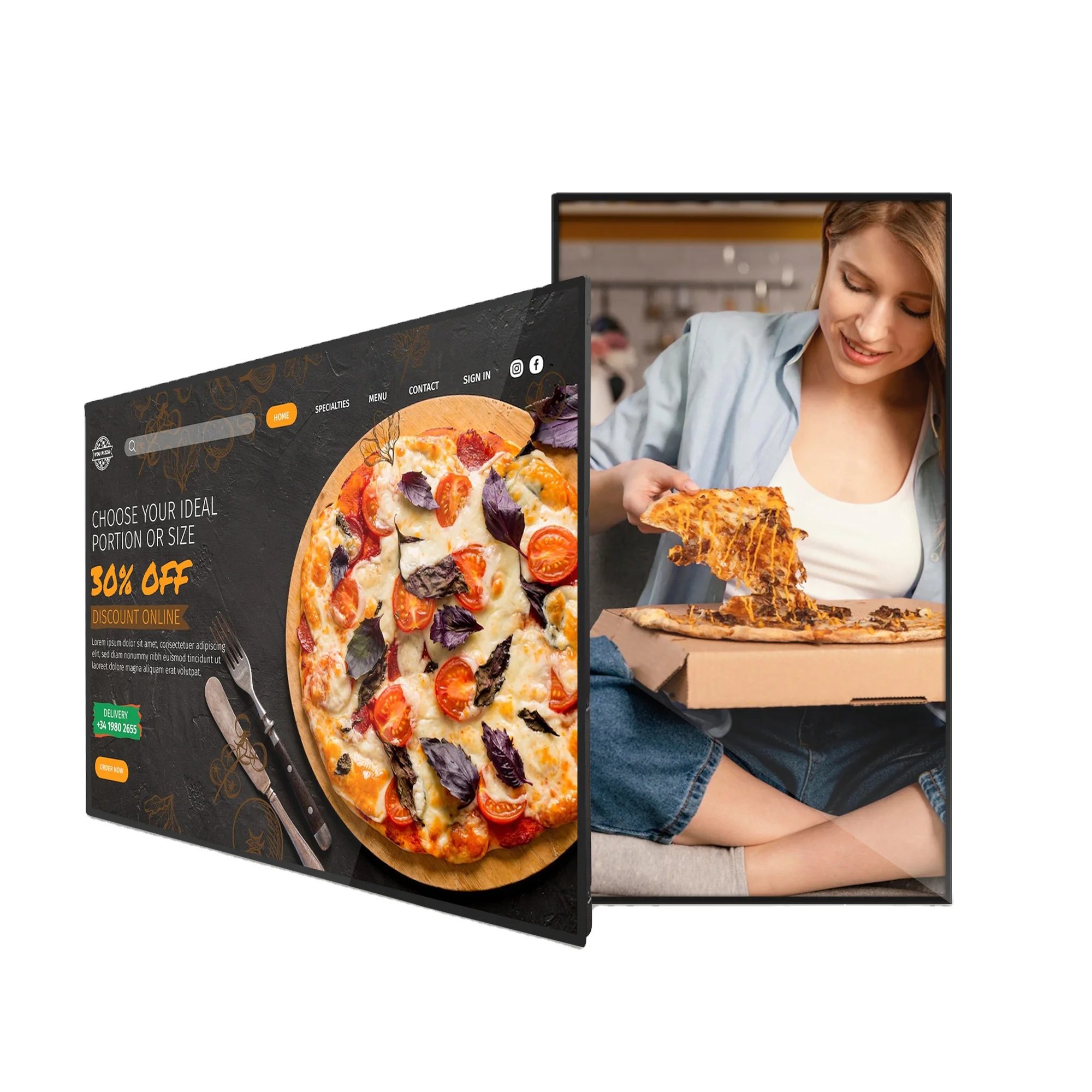 43 49 55 inch Wall mounted digital signage menu board LCD split screen display advertising indoor for Fast Food Restaurant