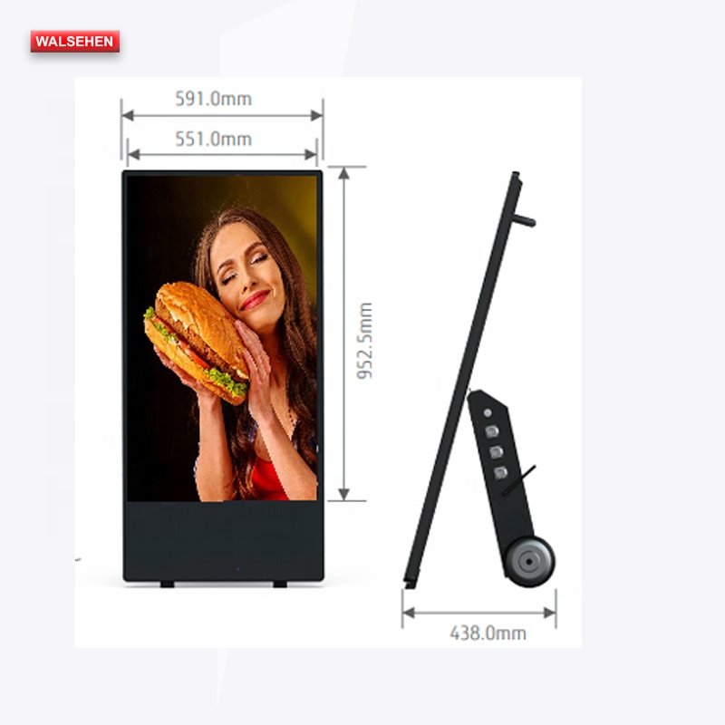 Outdoor portable 43inch Battery LCD Advertising Sign Electric Menu Board with wheel