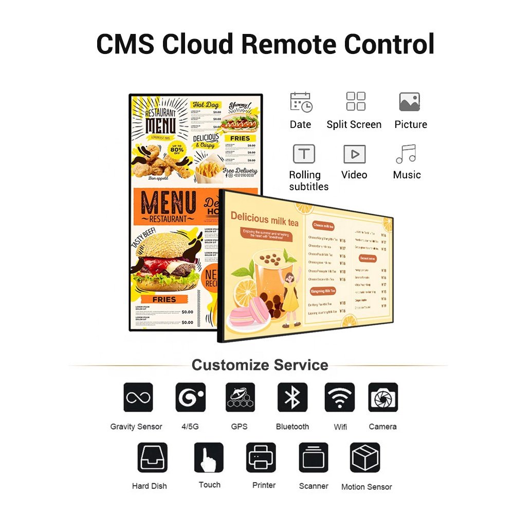 Wall Mount Android Digital Signage Smart LCD TV Display Menu Board Indoor Ad Screen for Advertising Display.