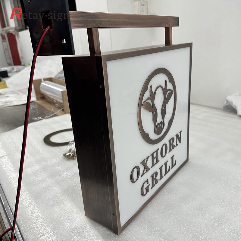 Display custom metal outdoor advertising hanging led sign logo board double sides light box