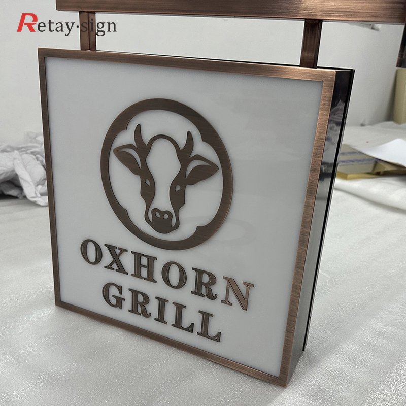 Display custom metal outdoor advertising hanging led sign logo board double sides light box
