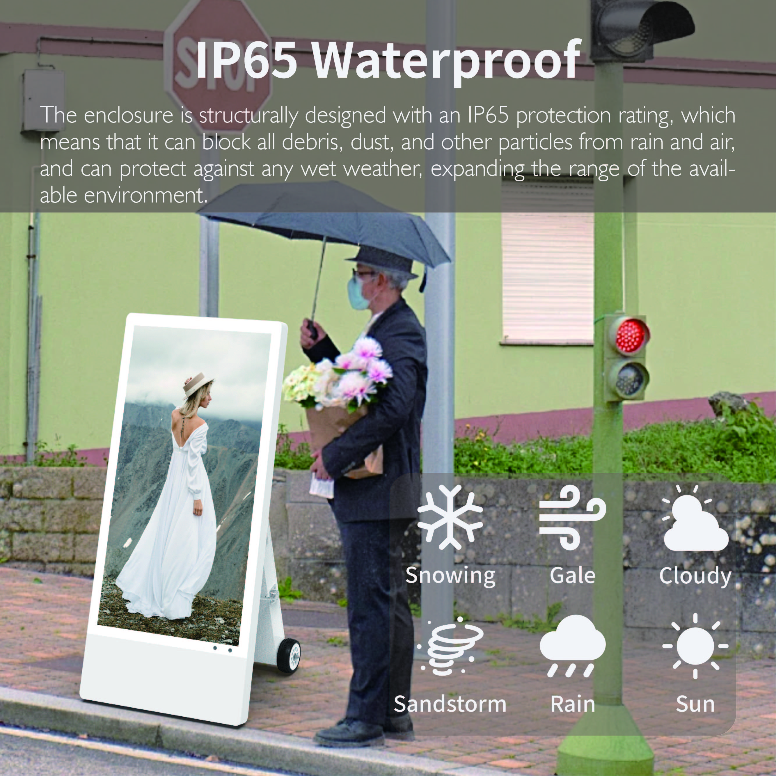 43 Inch Portable Battery Powered Digital Signage and Displays 4k Battery LCD Advertising Player IP65 Outdoor Advertising Display