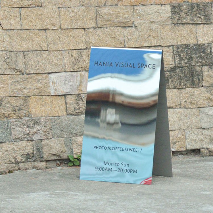 Outdoor floor folding billboard vertical mirror stainless steel display stand sign shop door standing plate custom