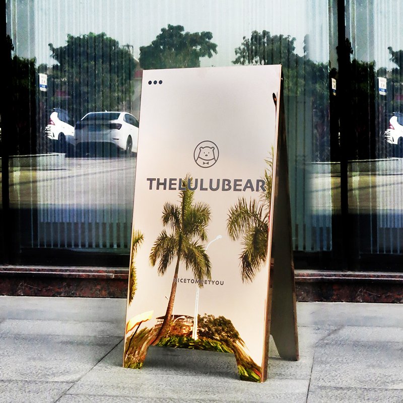 Custom A Frame Sign Double-Sided Folding Board Slide-in Mirror Gold Sidewalk Signboard For Outdoor Street Advertising Poster