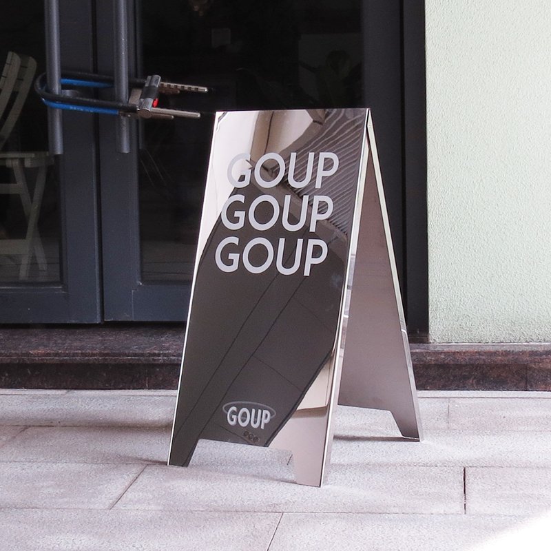 Custom A Frame Sign Double-Sided Folding Board Slide-in Mirror Gold Sidewalk Signboard For Outdoor Street Advertising Poster