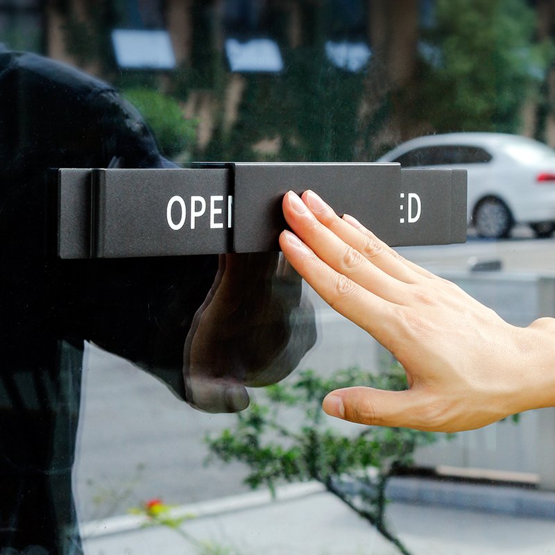 Open Closed Sign Shop Signage Slide the panel Hanging Aluminum Metal board Simple Double Sided Customize advertising boards