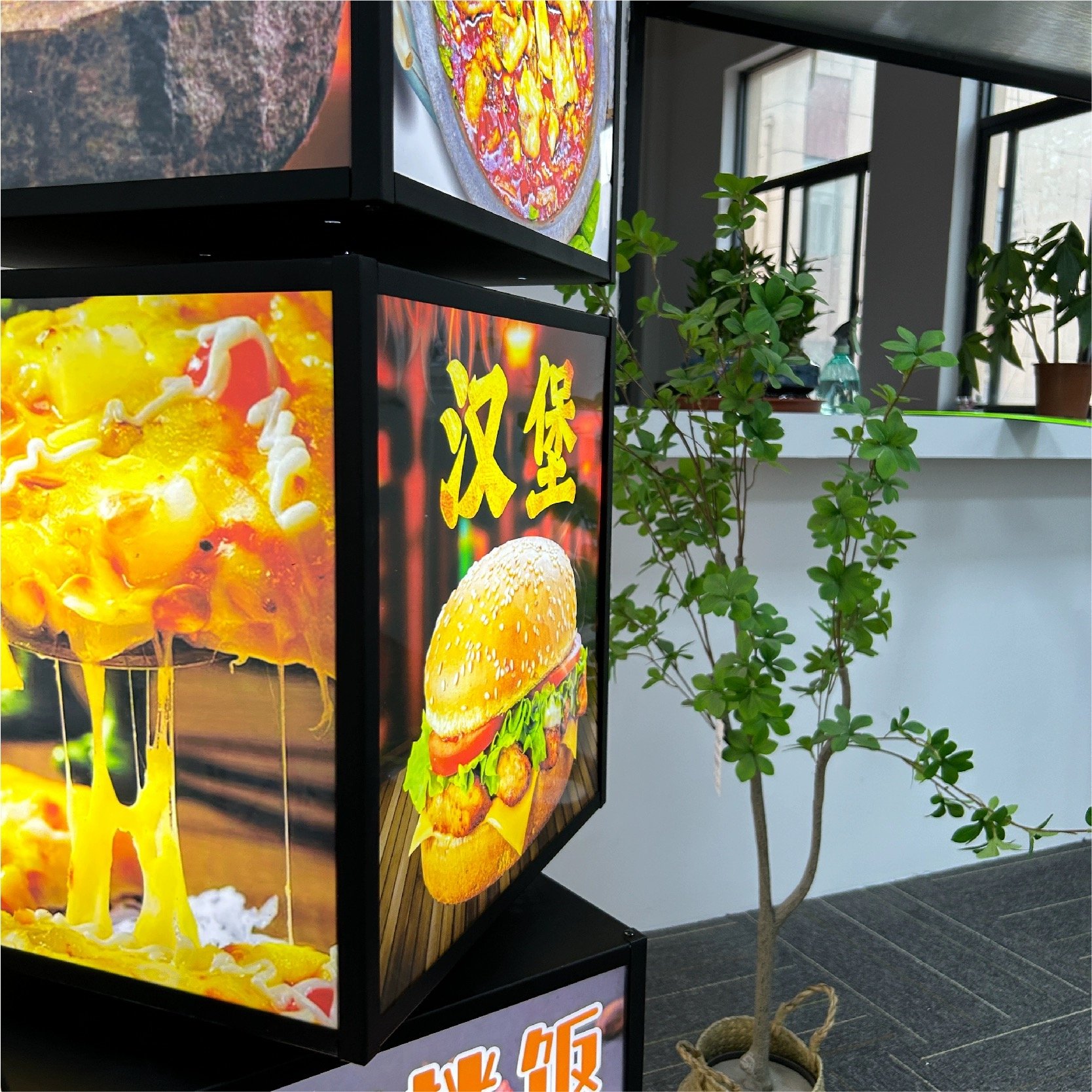Rotary 4-Layer Cubic Display Rotating LED Menu Board Lightbox Stand Revolving Light Box Jewellery Fashion Stores Advertising