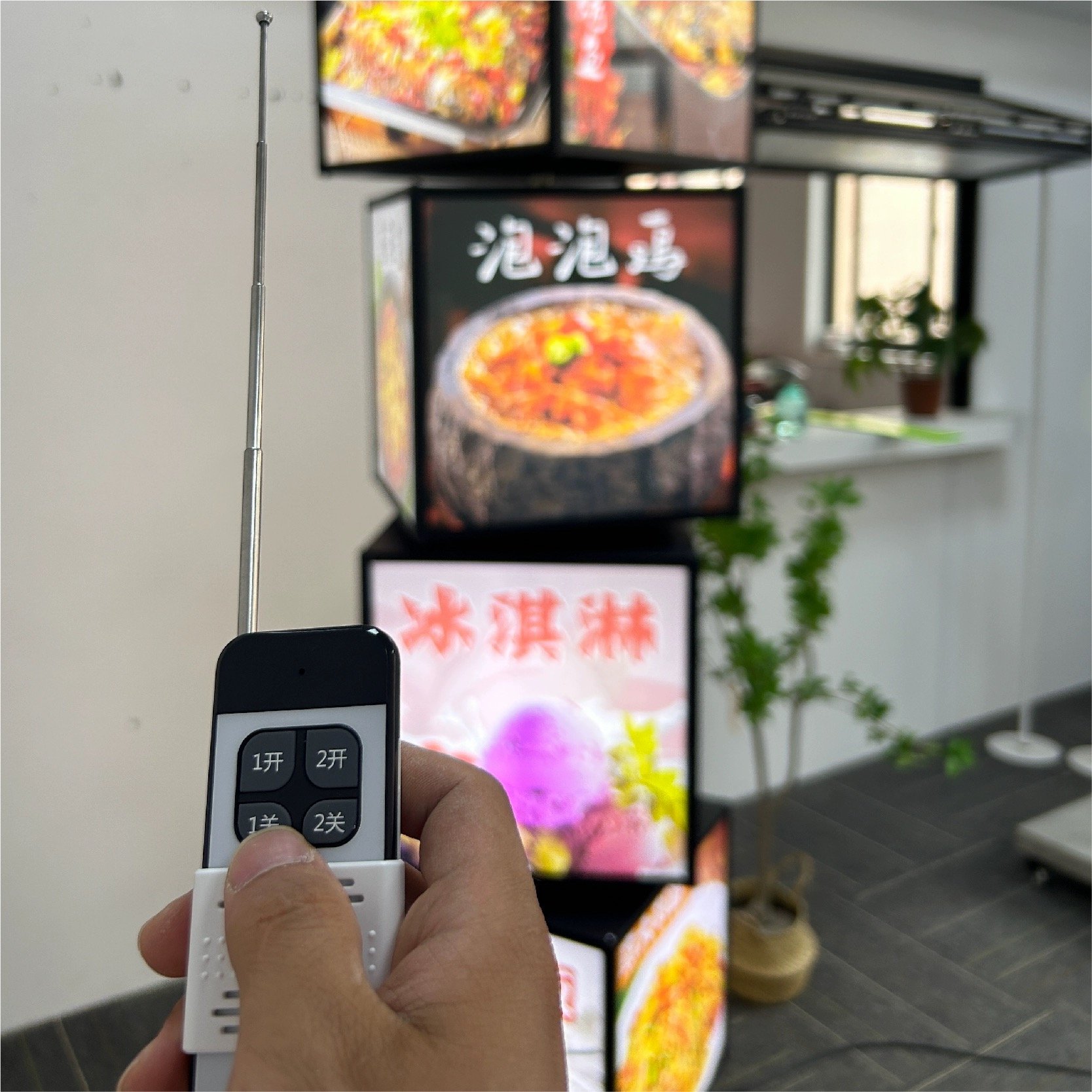 Rotary 4-Layer Cubic Display Rotating LED Menu Board Lightbox Stand Revolving Light Box Jewellery Fashion Stores Advertising