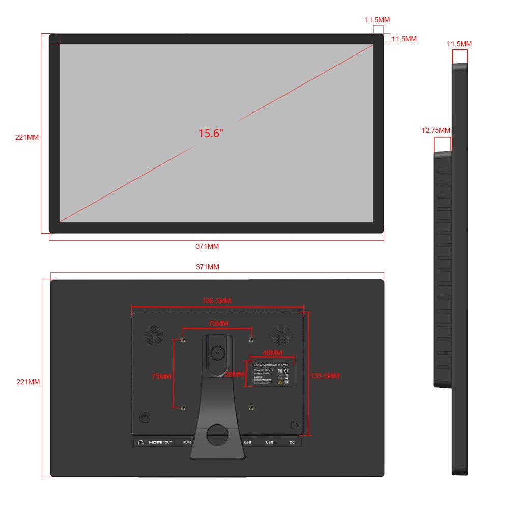450 Nits High Brightness 15 Inch Android OS Tablet Wall Mount Touch Screen Advertising Display Digital Signage LCD Display