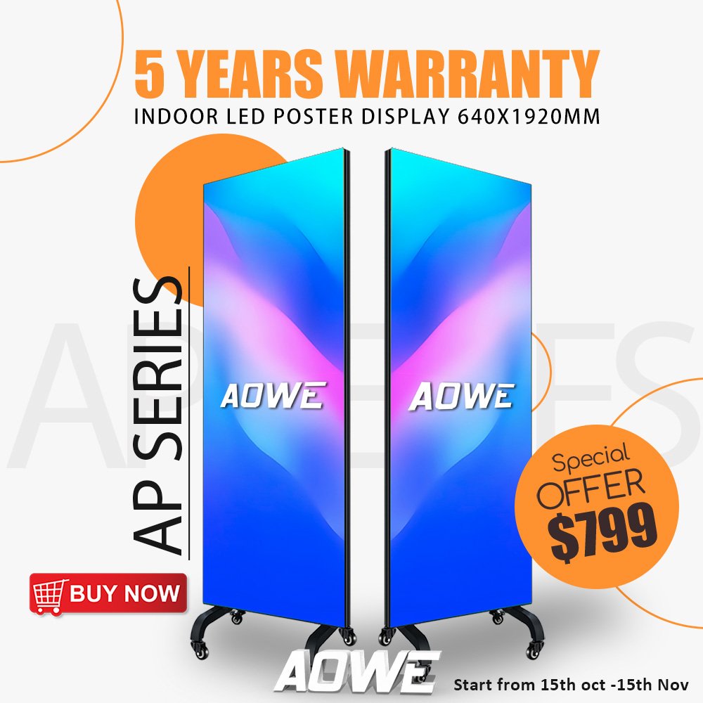 Aowe New arrival Aluminum video banner P1.2 P1.5 P1.8 P2 P2.5 P3 LED poster display outdoor indoor