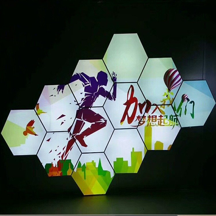 Signboard design for restaurants hexagon shape fabric led advertising panel aluminium sign board Hexagonal SEG light box