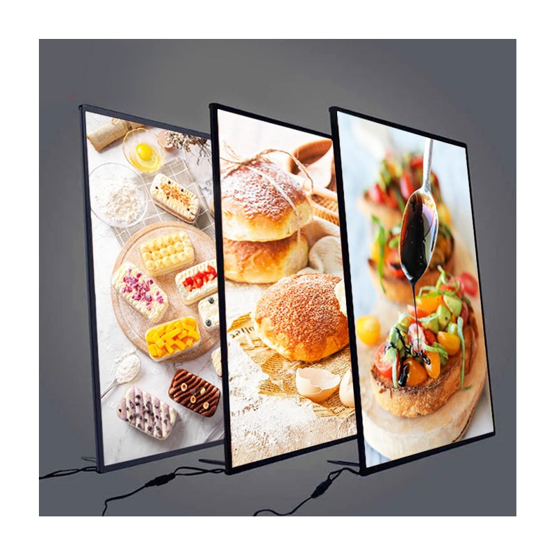Custom Rectangle Shape LED Menu Board Tempered Glass Advertising Light Boxes with Aluminum Profile Frame for Restaurant Use