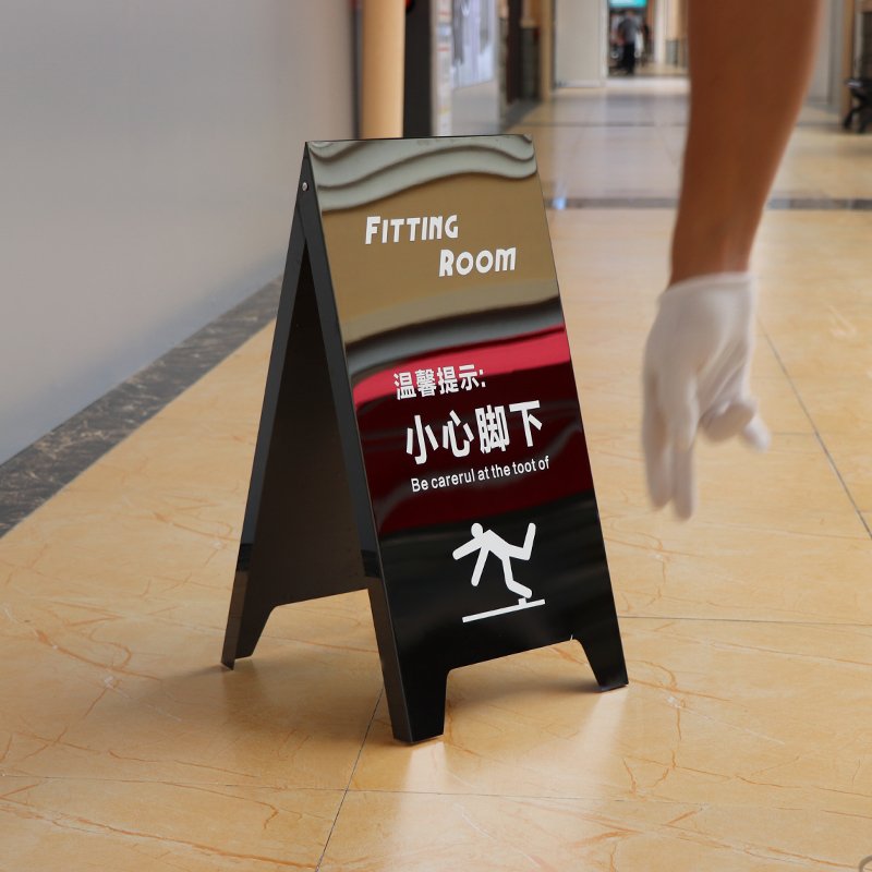 Outdoor Advertising A-Frame Sidewalk Sign Holder Sandwich Board Sign Black Coated Metal Double Sided Folding Frame Poster Boards