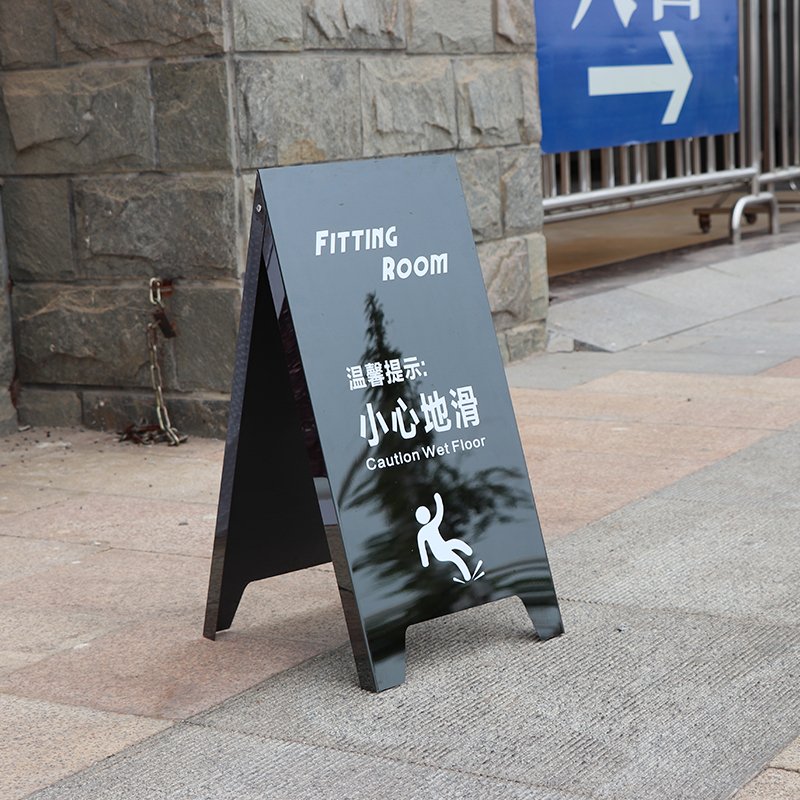 Outdoor Advertising A-Frame Sidewalk Sign Holder Sandwich Board Sign Black Coated Metal Double Sided Folding Frame Poster Boards