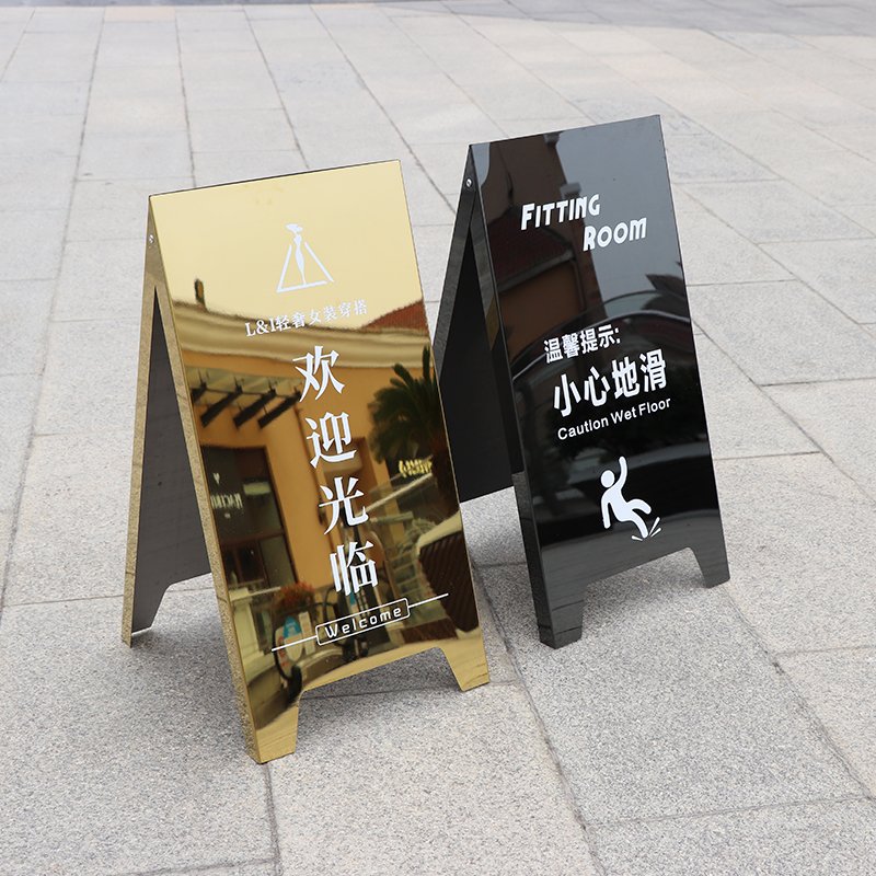 Outdoor Advertising A-Frame Sidewalk Sign Holder Sandwich Board Sign Black Coated Metal Double Sided Folding Frame Poster Boards