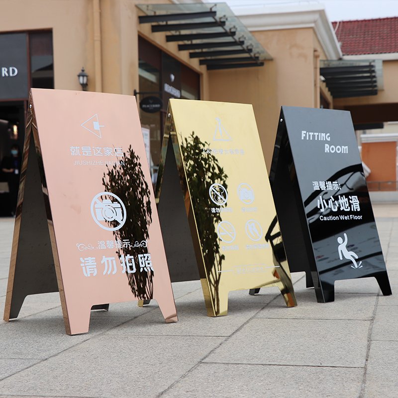Outdoor Advertising A-Frame Sidewalk Sign Holder Sandwich Board Sign Black Coated Metal Double Sided Folding Frame Poster Boards